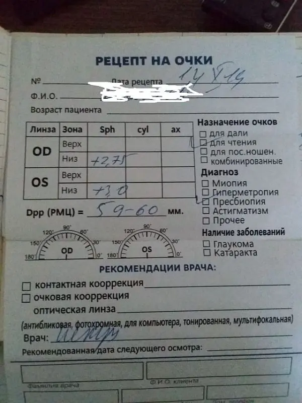 SPH CYL AX рецепт очки